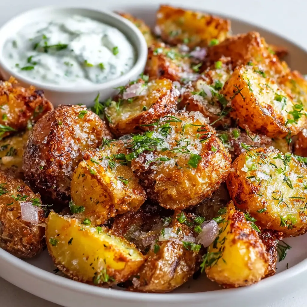 Crispy Pickle Potatoes with Herbed Yogurt | Easy & Tangy Snack Recipe