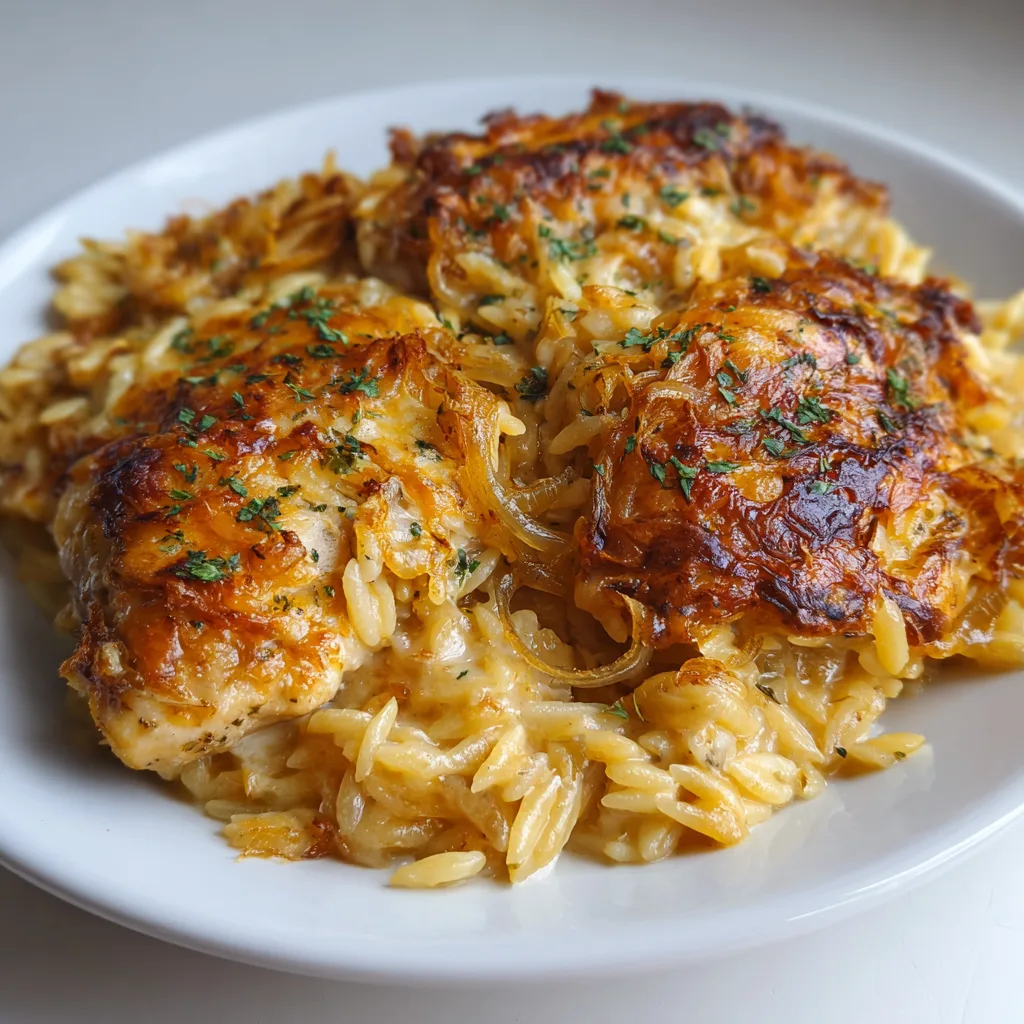 French Onion Chicken Orzo Casserole Recipe | Easy Comfort Food Dinner