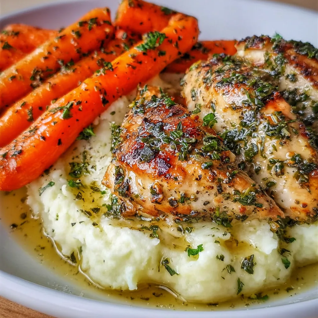 Garlic Herb Chicken with Creamy Mash & Roasted Carrots | Easy Delicious Dinner Recipe