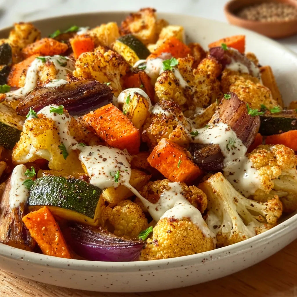 Glow Bowl Recipe: Roasted Veggies with Creamy Tahini Yogurt Sauce | Healthy & Delicious