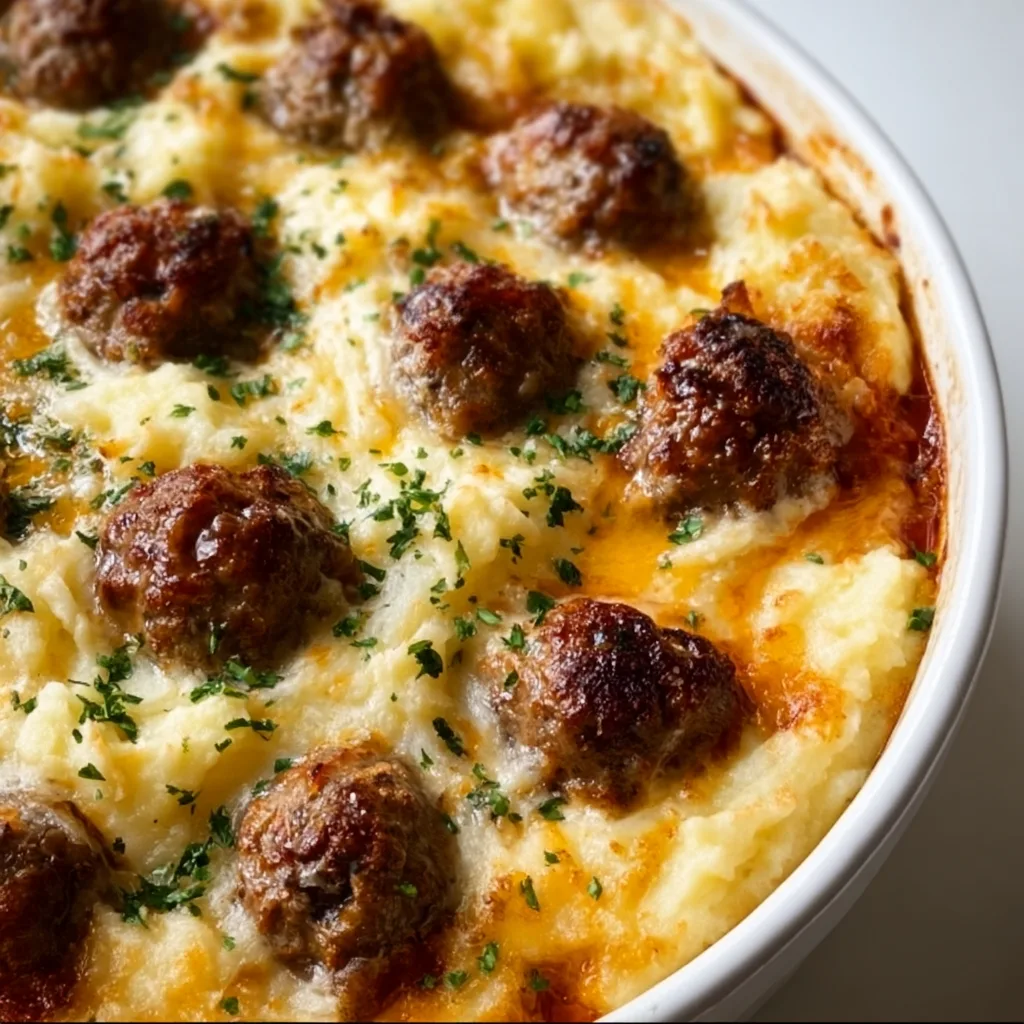 Hearty Meatball and Mashed Potato Bake Recipe | Comfort Food Classic