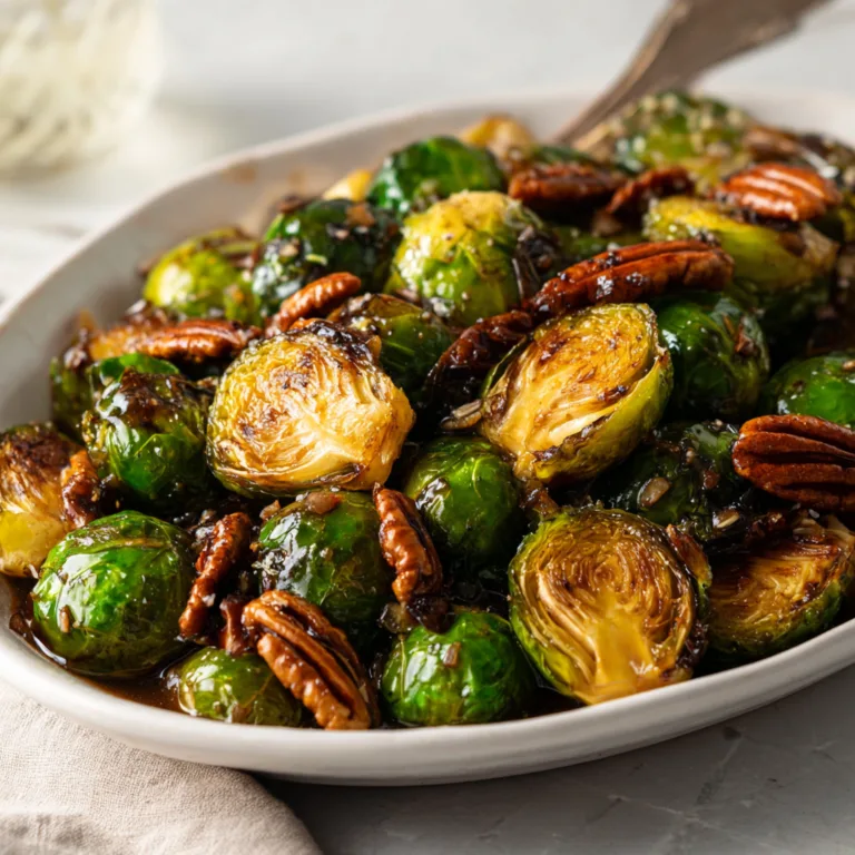 Delicious Roasted Brussels Sprouts with Balsamic Glaze & Crunchy Pecans Recipe