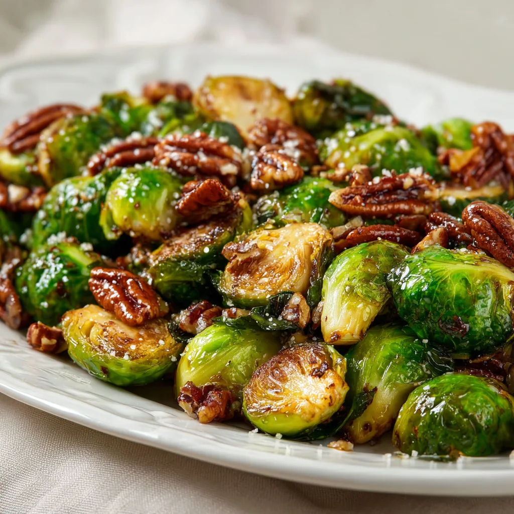 Delicious Roasted Brussels Sprouts with Balsamic Glaze & Crunchy Pecans Recipe
