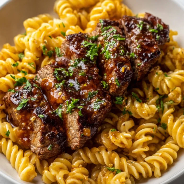 Sticky Honey Garlic Steak and Rotini Recipe | Sweet & Savory Pasta Dinner