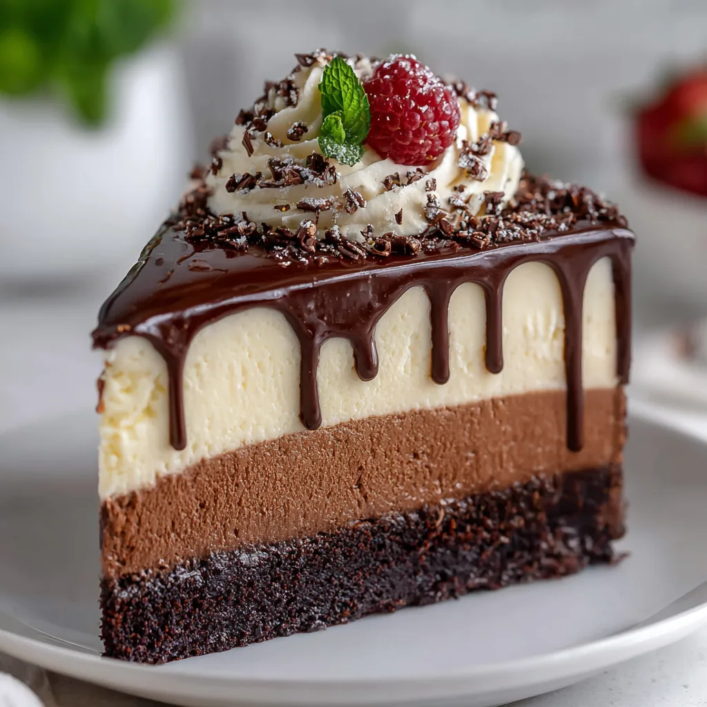Decadent Tuxedo Cake | Triple Chocolate Mousse Cake Recipe