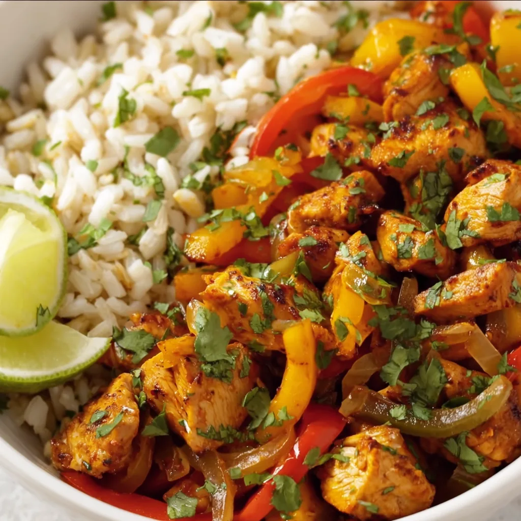 Delicious Chicken Fajitas Bowl with Rice | Easy Mexican Recipe