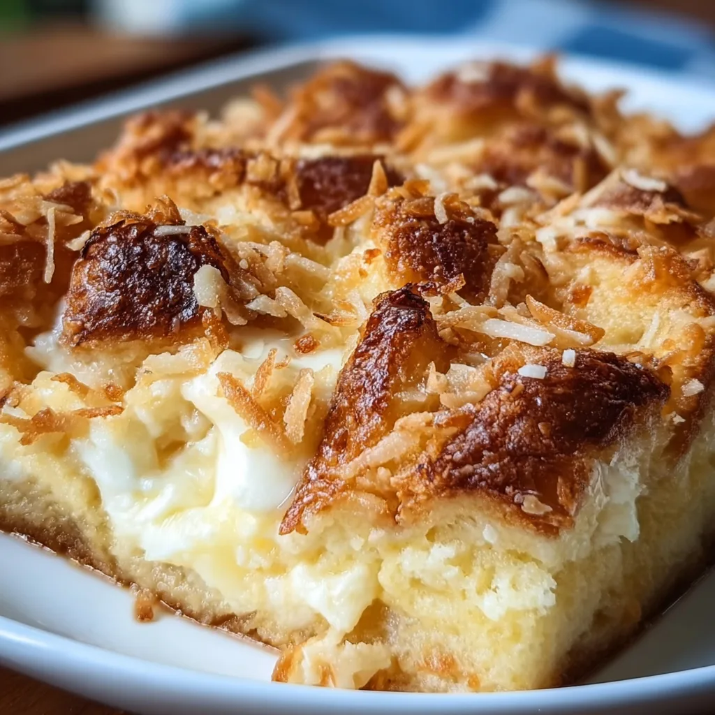 Decadent Coconut Cheesecake Bread Pudding Recipe | Creamy & Delicious Dessert