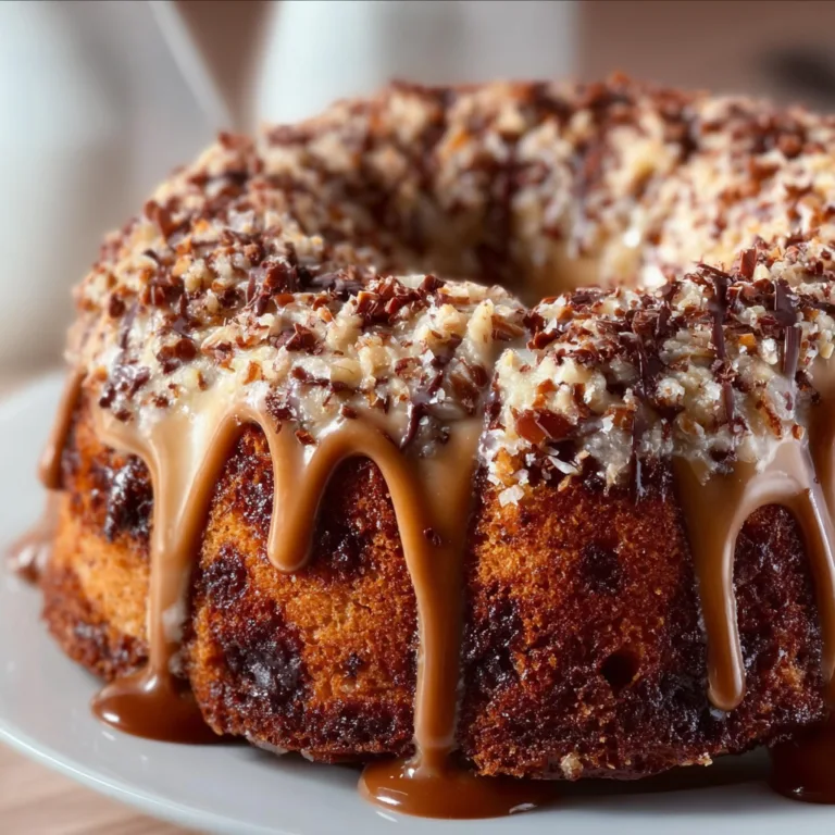 German Chocolate Pound Cake with Caramel Nut Glaze – Rich & Decadent Dessert Recipe
