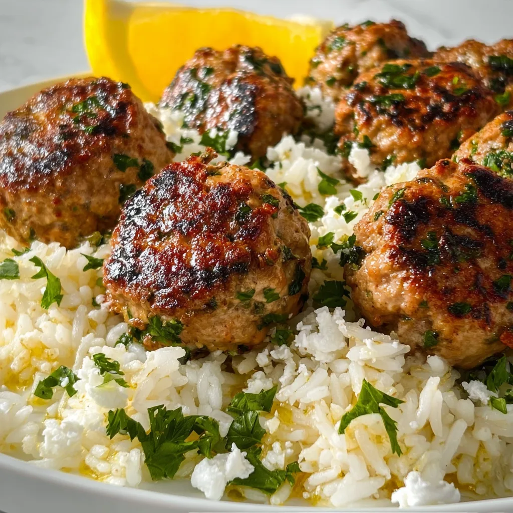 Greek Turkey Meatballs with Lemon Herb Rice | Healthy Mediterranean Dinner Recipe