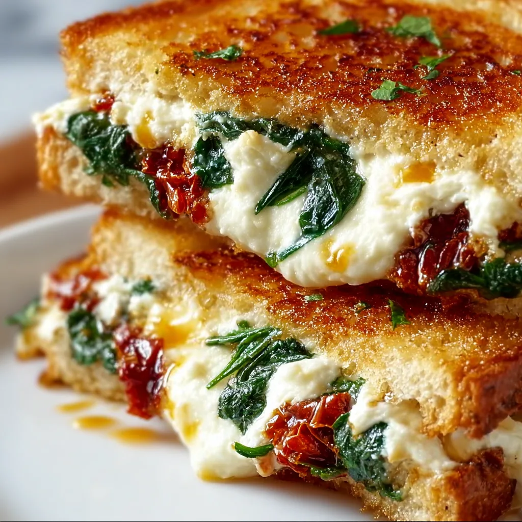 Delicious Grilled Cheese with Sun-Dried Tomatoes, Spinach & Creamy Ricotta Filling Recipe