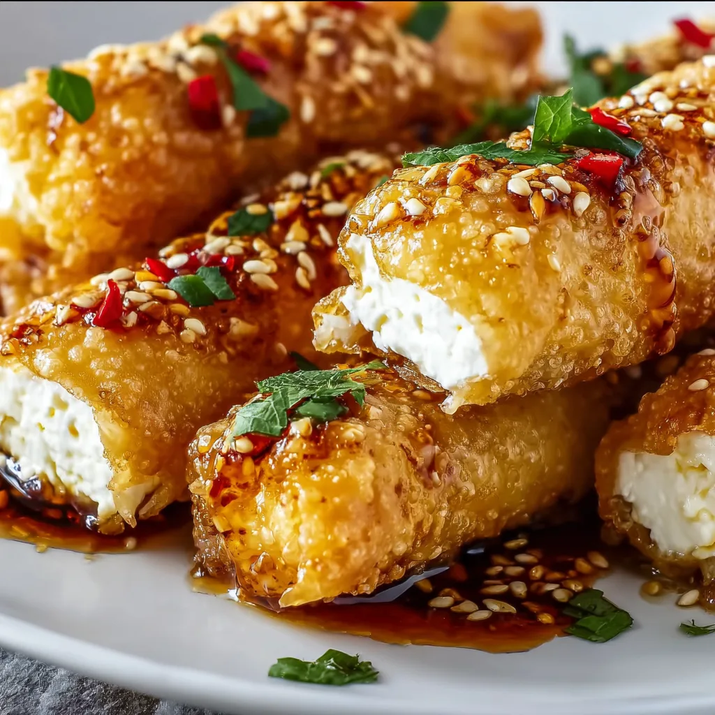Crispy Oven-Fried Feta Rolls with Spicy Chili Honey Drizzle | Easy Appetizer Recipe