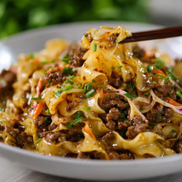 Delicious Potsticker Noodle Bowl with Beef & Fresh Cabbage Slaw Recipe