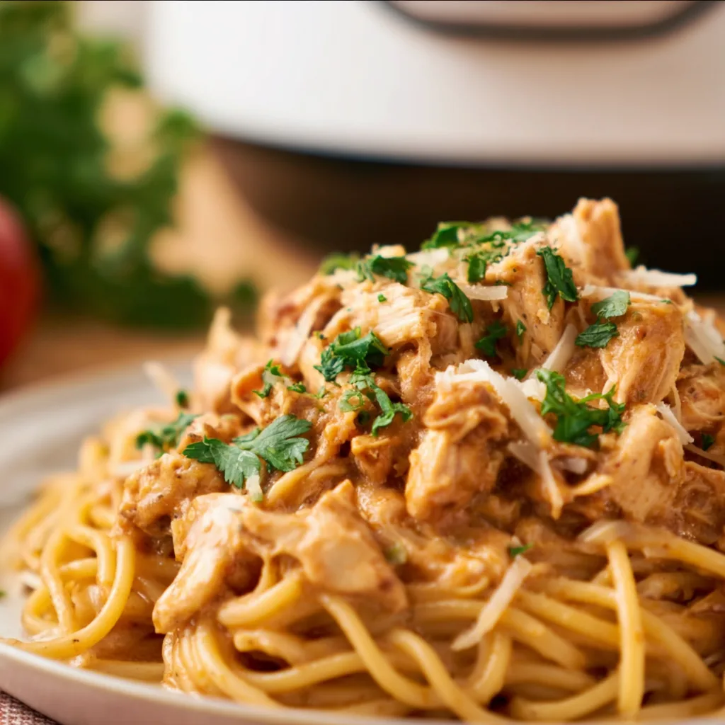 Easy Slow Cooker Chicken Spaghetti Recipe – Delicious & Creamy Meal