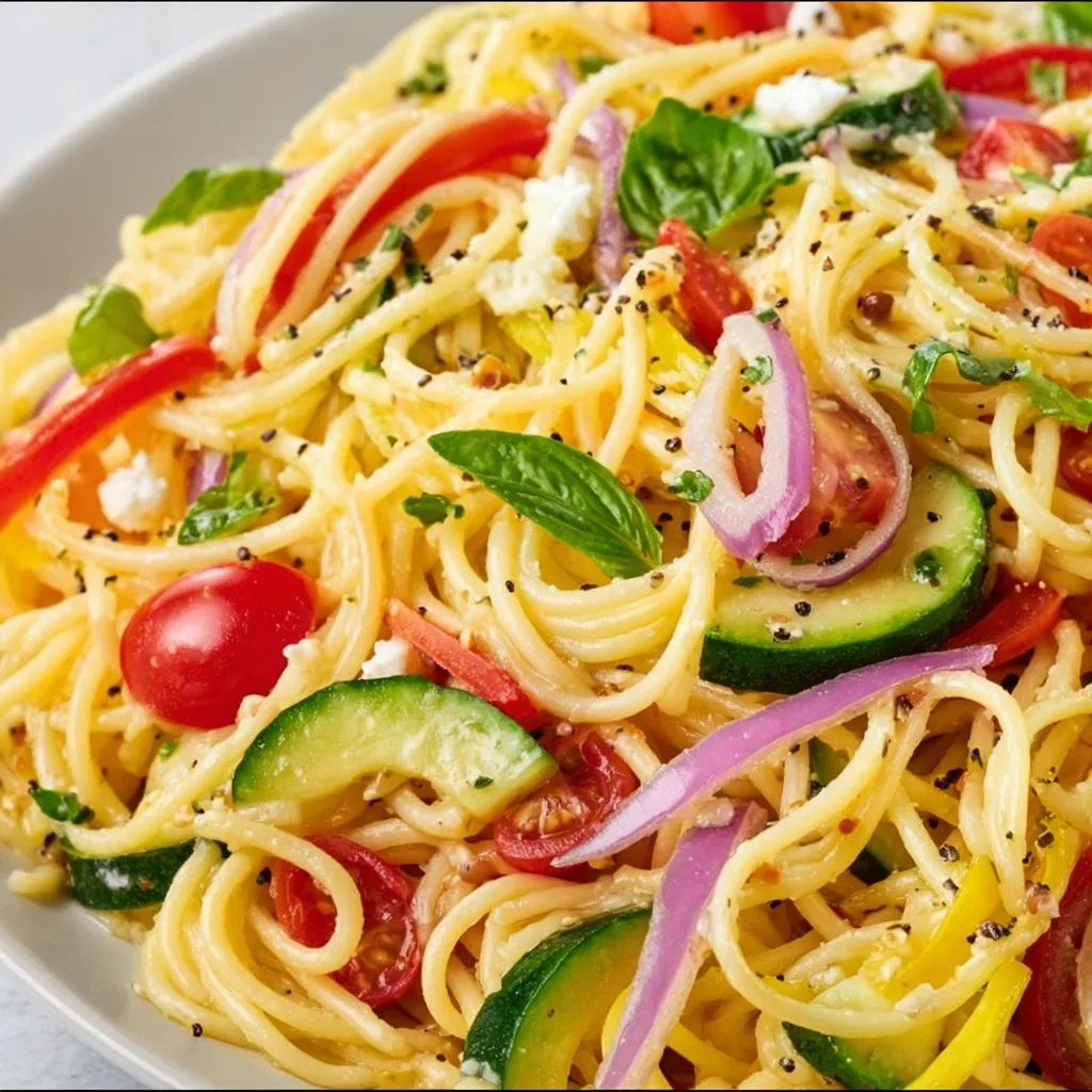 Refreshing Cold Spaghetti Salad with Fresh Veggies & Zesty Dressing Recipe