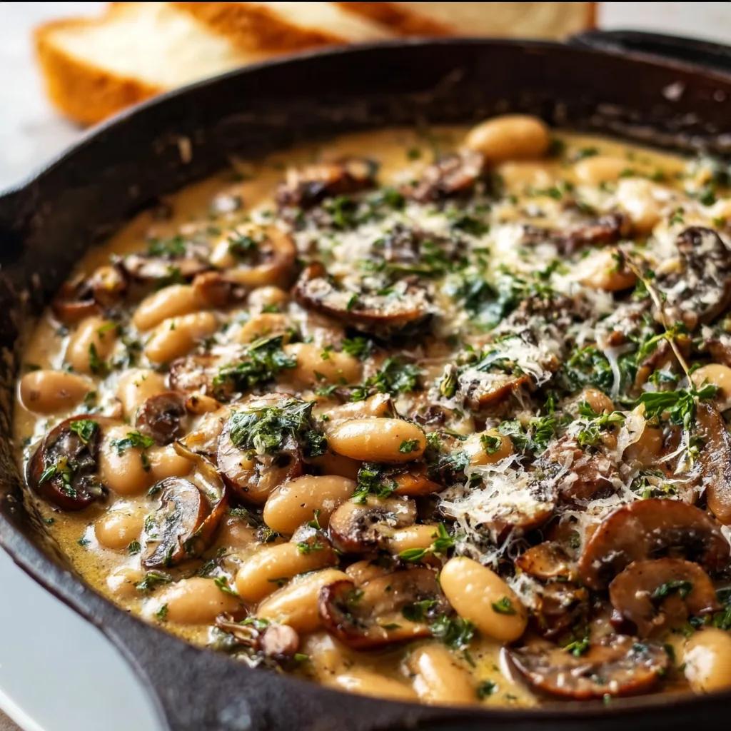 Creamy White Bean and Mushroom Skillet | Easy Healthy Dinner Recipe