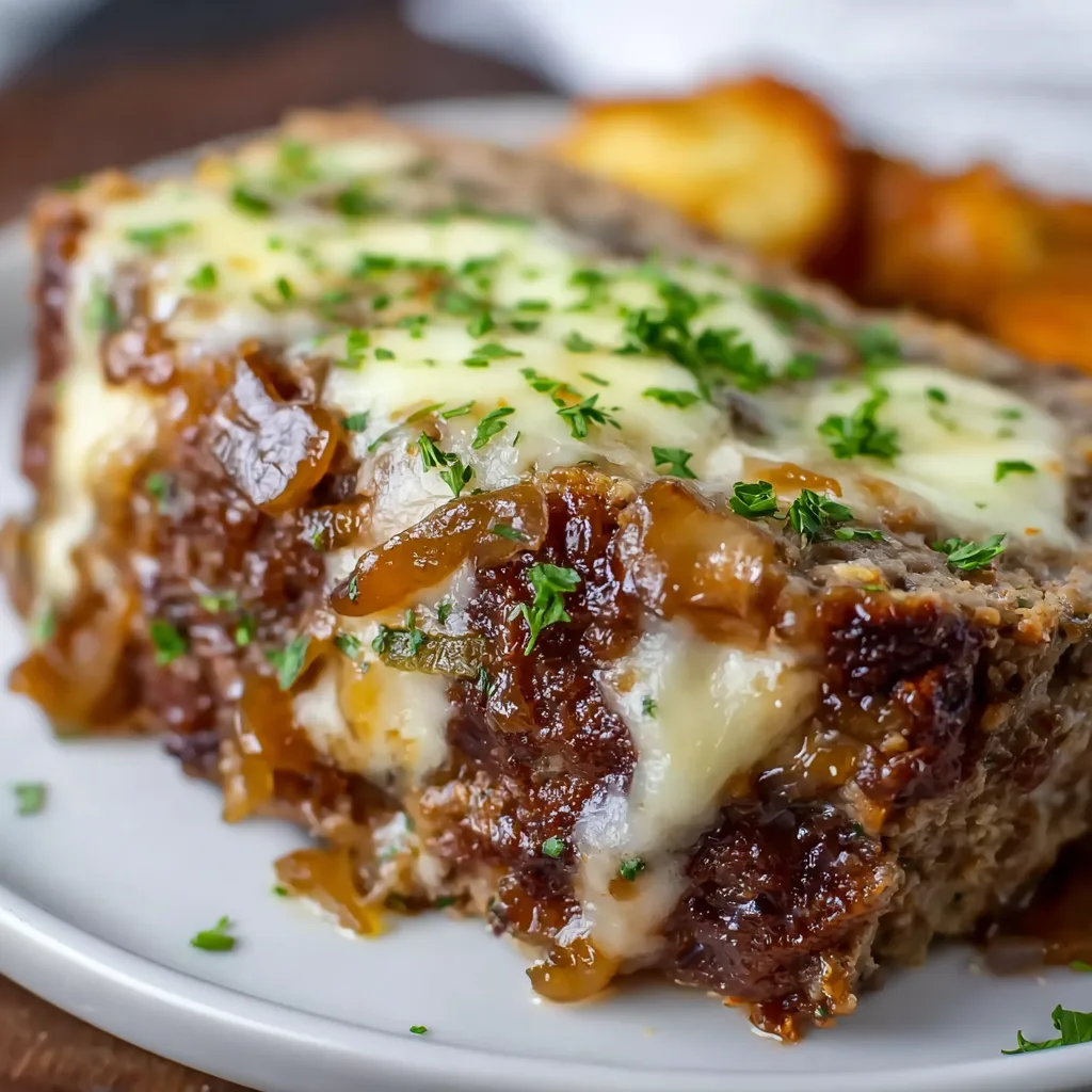 Crockpot French Onion Meatloaf with Melted Swiss Cheese | Easy Slow Cooker Recipe