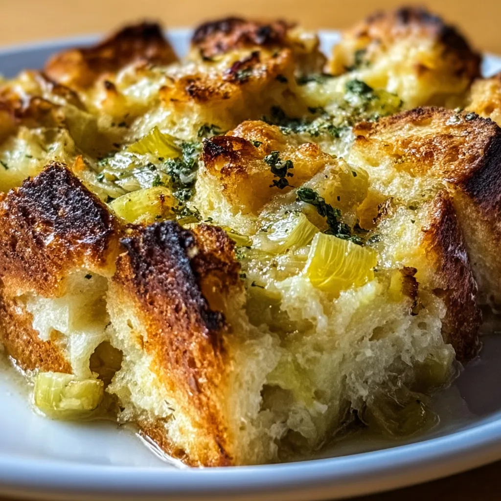 Delicious Gruyere and Leek Bread Pudding Recipe | Savory Comfort Food