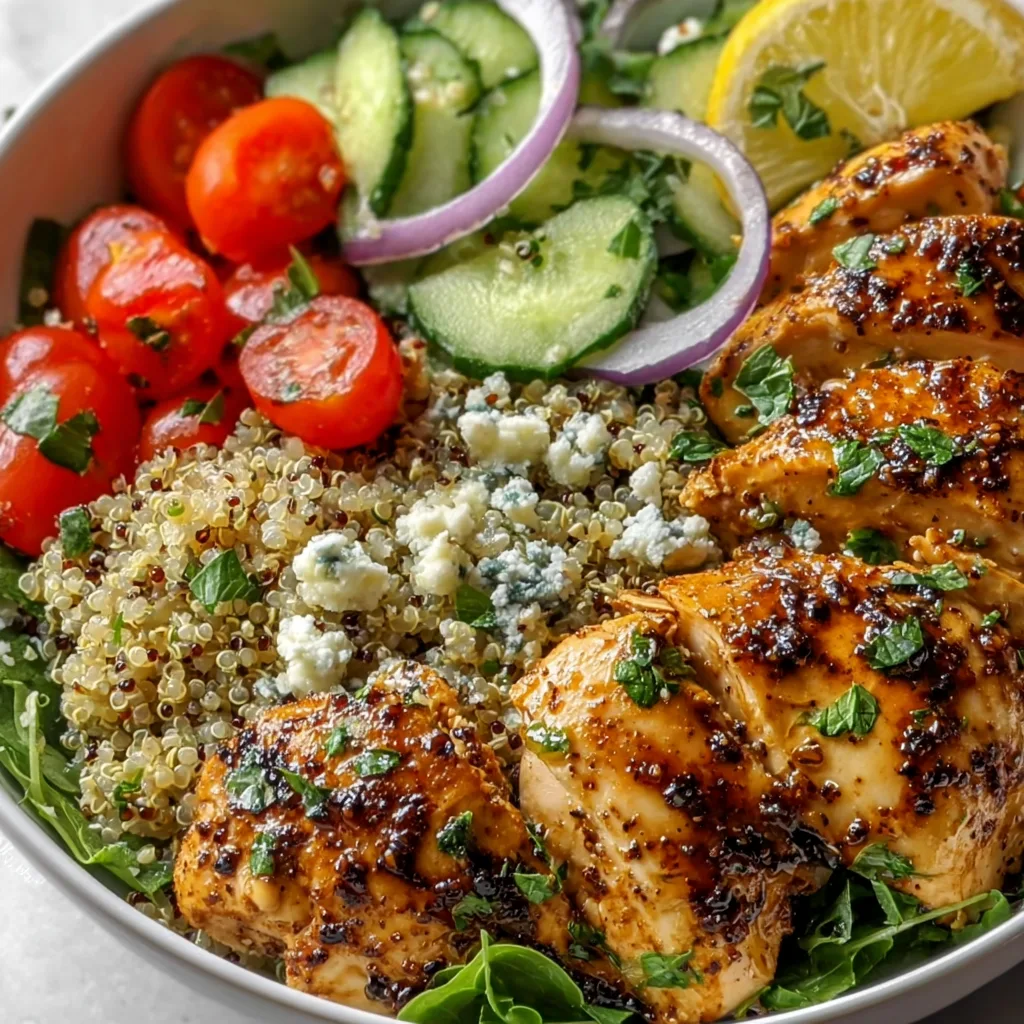 Healthy Lemon Herb Grilled Chicken Quinoa Bowl Recipe | Easy & Delicious