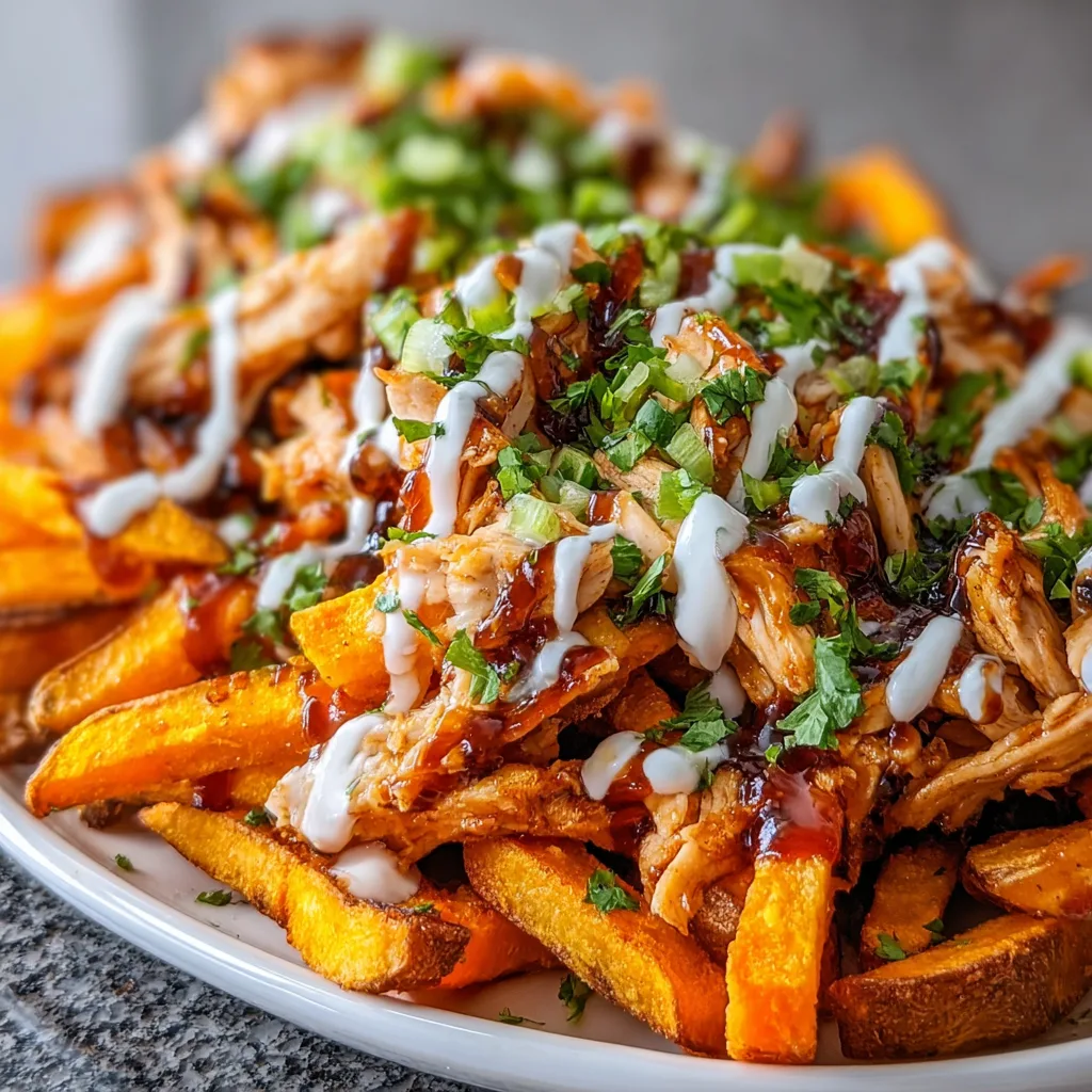 Loaded BBQ Chicken Sweet Fries | Delicious Cheesy BBQ Chicken Fries Recipe