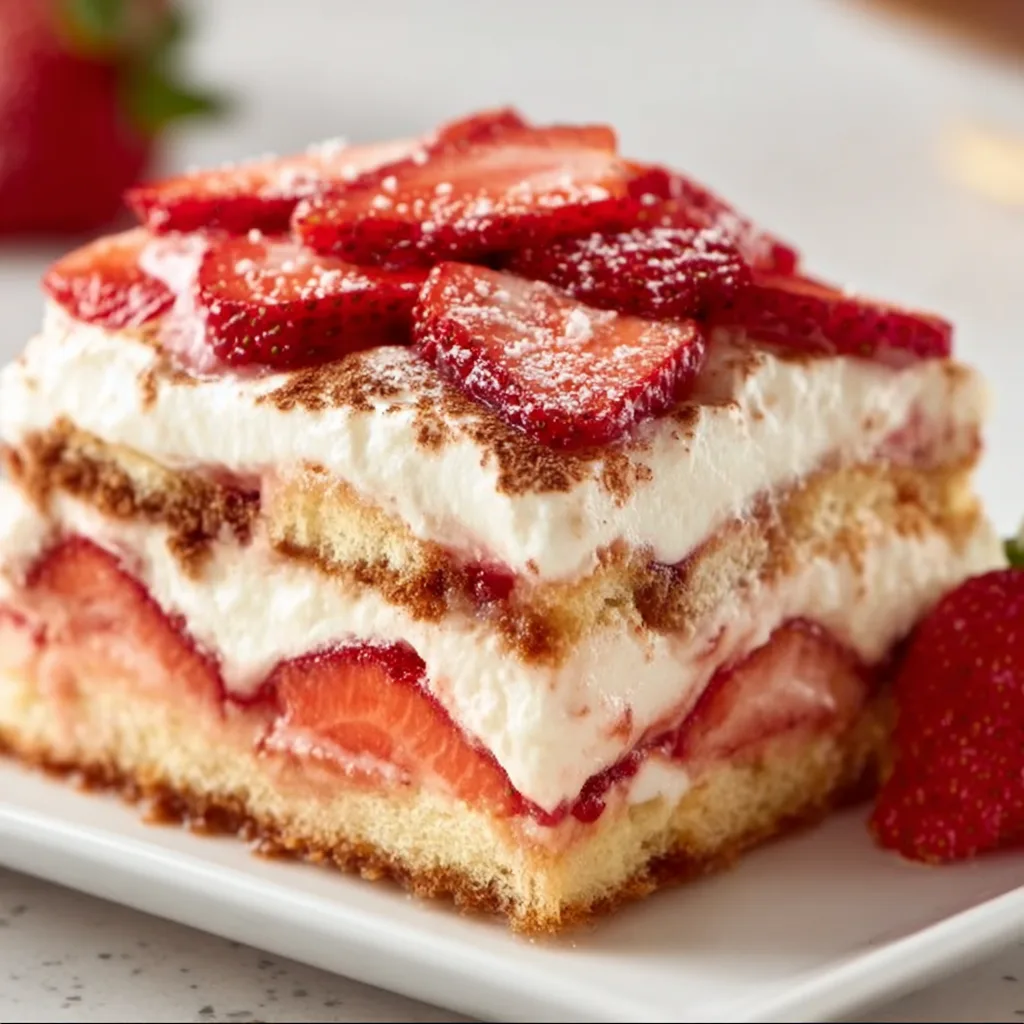 No-Bake Layered Strawberry Tiramisu Recipe – Easy & Delicious Dessert
