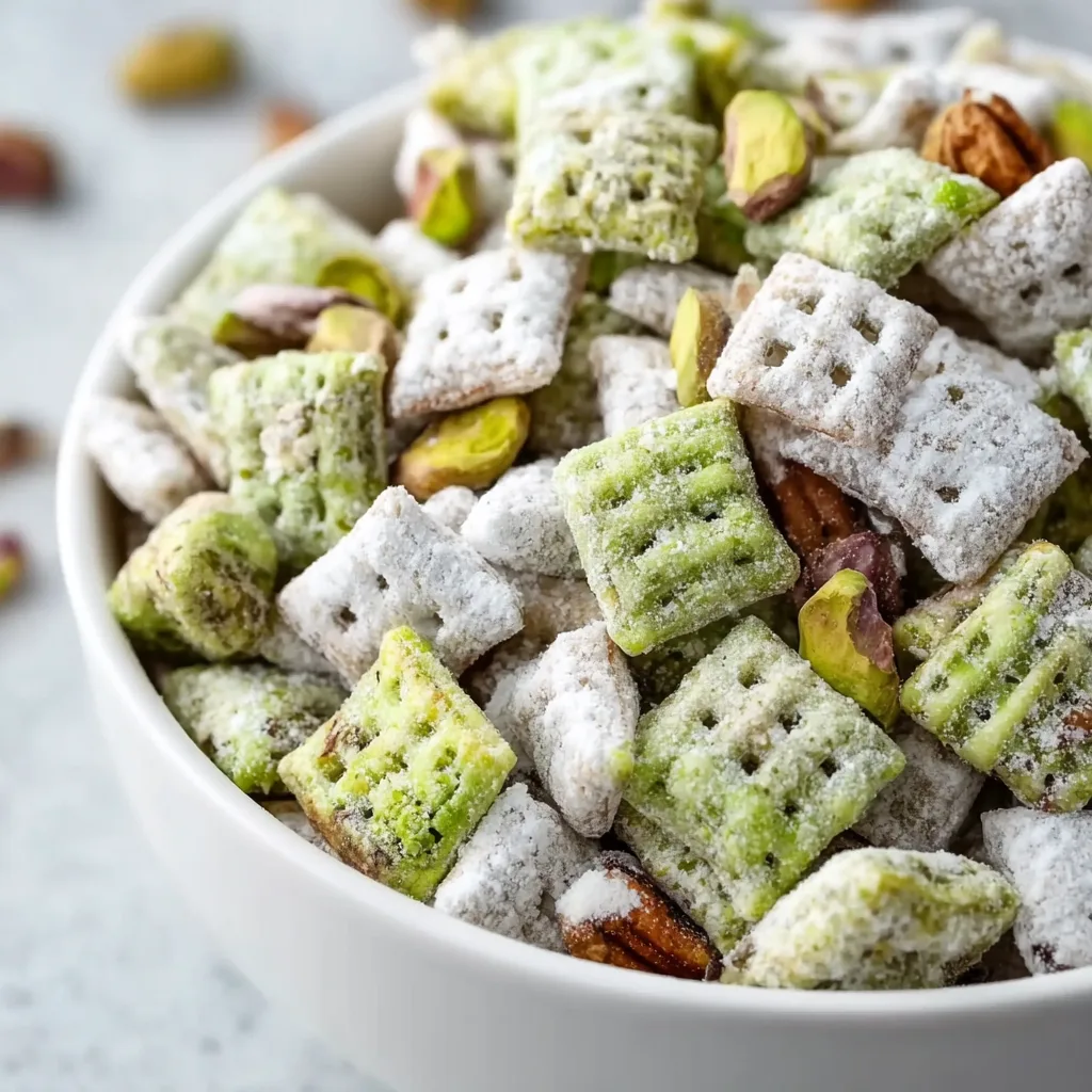 Delicious Pistachio Puppy Chow Snack Mix | Easy Homemade Recipe