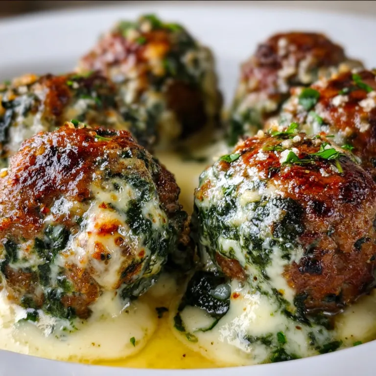 Delicious Spinach Garlic Meatballs Stuffed with Mozzarella | Easy Recipe
