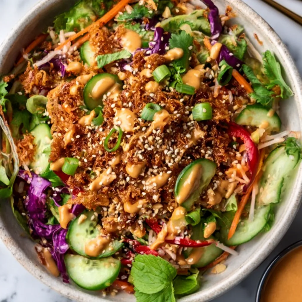 Crispy Rice Salad with Peanut Sesame Dressing | Easy & Delicious Recipe