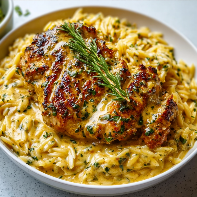 Crockpot Mustard Herb Chicken with Creamy Orzo Recipe | Easy Slow Cooker Dinner