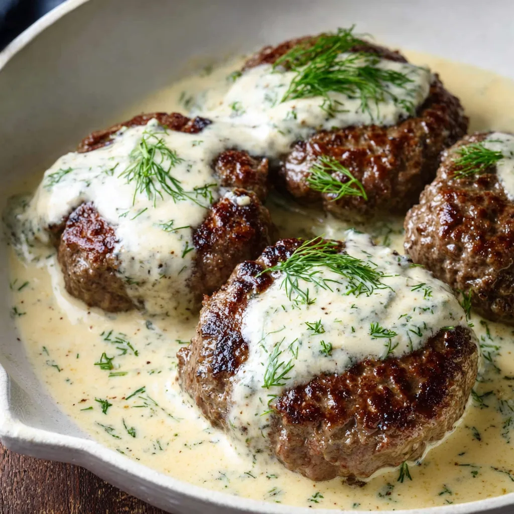 Delicious Hamburger Steaks in Creamy Dill Sauce Recipe | Easy & Flavorful Meal