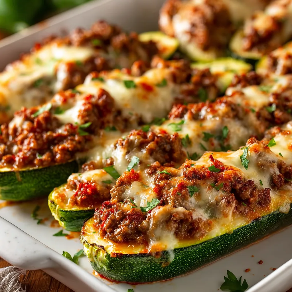 Delicious Stuffed Zucchini Boats with Savory Ground Beef Recipe