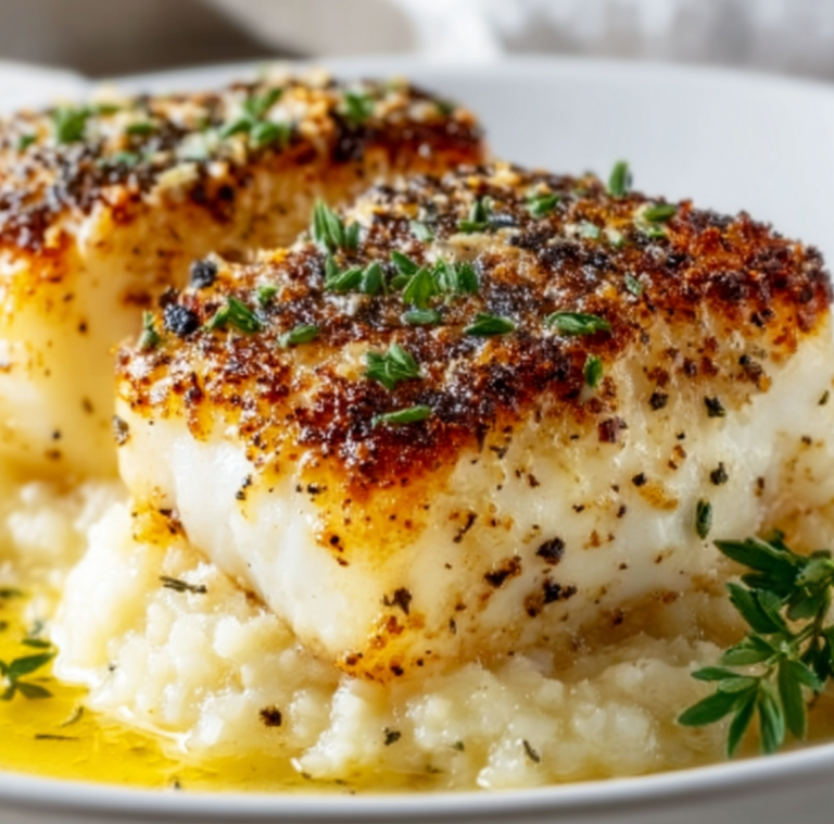 Broiled Halibut with Parmesan Butter Topping | Easy & Delicious Seafood Recipe