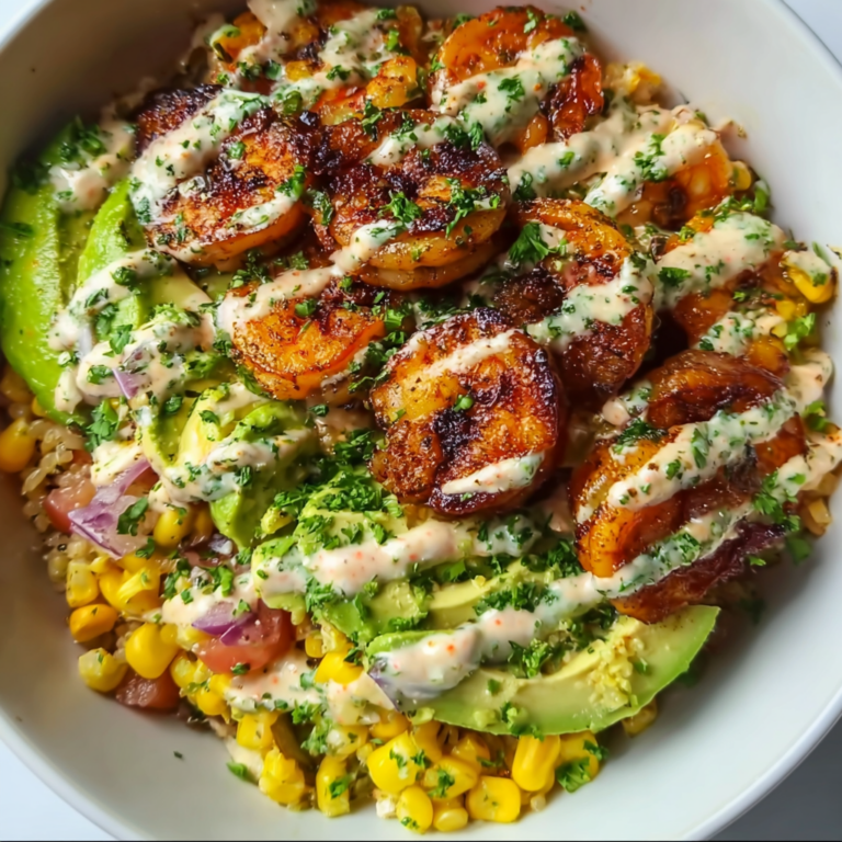 Grilled Shrimp Bowl with Avocado Corn Salsa & Creamy Sauce | Healthy & Delicious Recipe