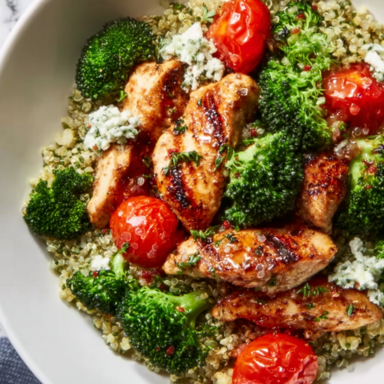 Healthy Mediterranean Chicken Quinoa Bowl with Broccoli & Tomato | Easy Recipe